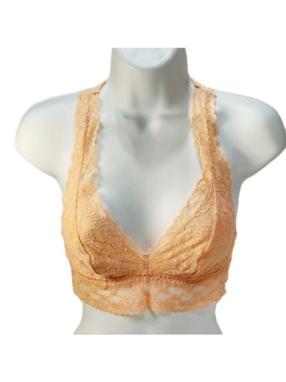 Victorias Secret Lace Bralette Small Peach Racerback Floral Stretch